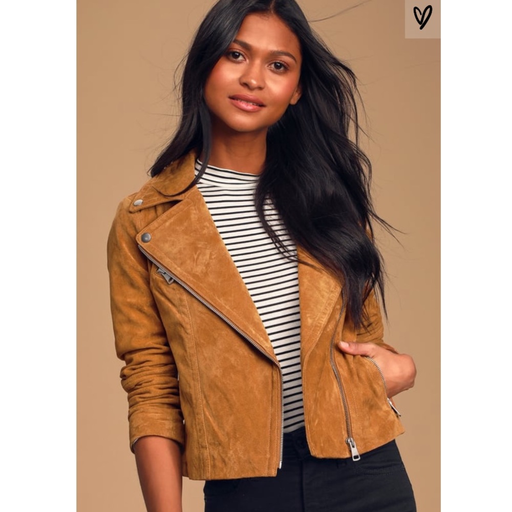Lulus Joy Ride Tan Suede Leather Moto Jacket